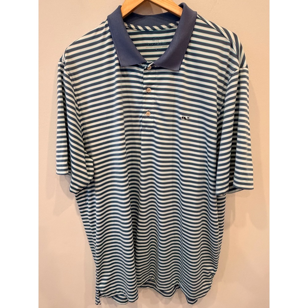 Vineyard Vines Striped Polo Shirt Men's XL Performance Whale Logo Short Sleeve